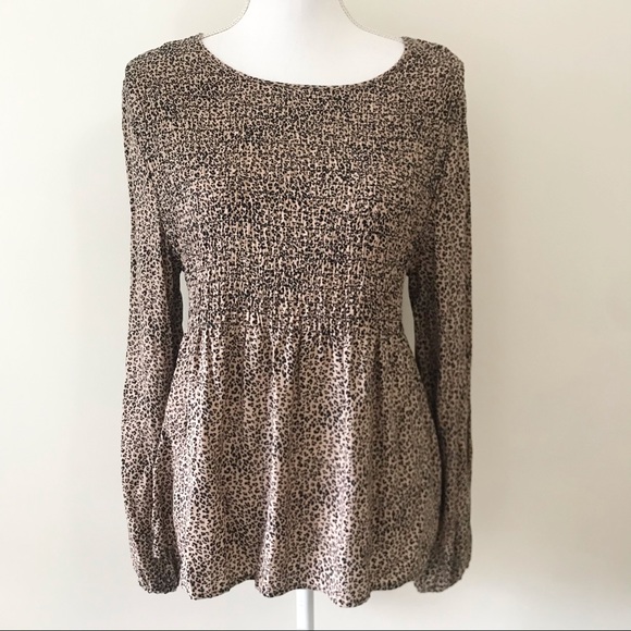 URBAN Romantics Tops - Urban Romantics Boho Smocked Leopard Print Blouse